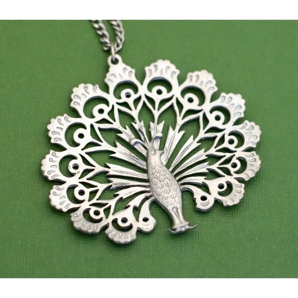 Vintage Large Peacock Pewter Necklace by Reed & Barton, 24 Inches, K28 - Picture 1 of 4